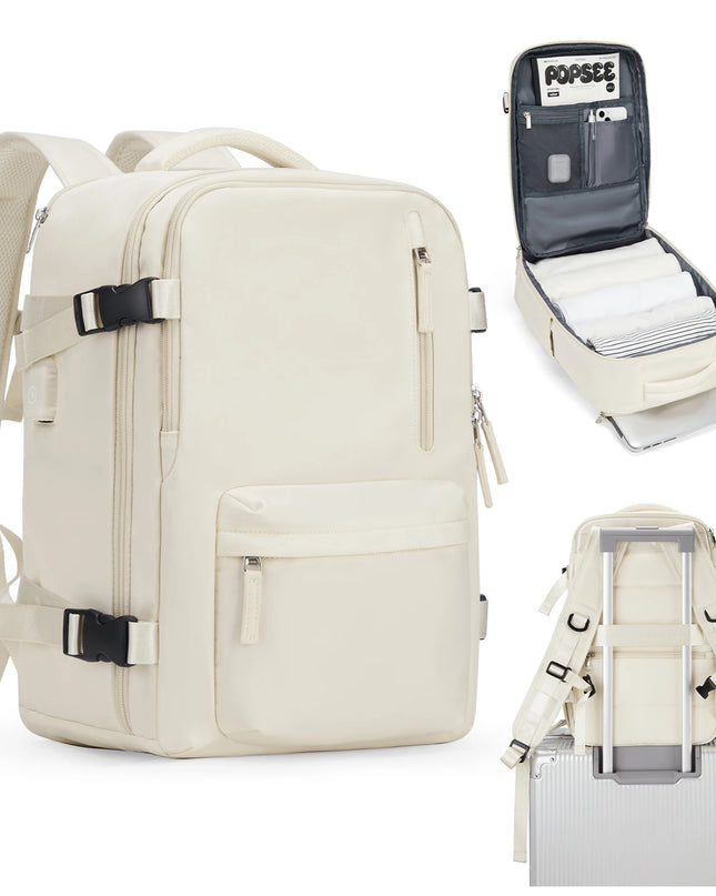Eleganter Handgepäck Rucksack für Damen in Cremeweiß, ideal für Reisen und Kurztrips, mit Laptopfach