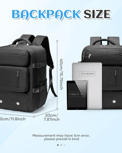 Handgepäck Rucksack Schwarz, ein leichter Reisebegleiter für Damen und Herren, stehend vor hellem Hintergrund