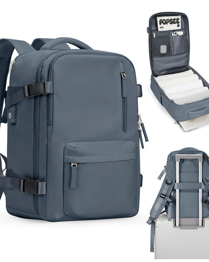 Handgepäck Rucksack Damen in der Farbe Graublau, ideal für Reisen und Kurztrips, mit praktischen Fächern.
