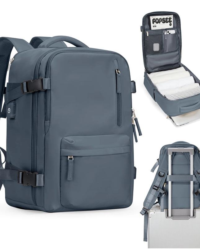Handgepäck Rucksack Damen in der Farbe Graublau, ideal für Reisen und Kurztrips, mit praktischen Fächern.