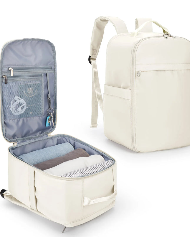 Beige Handgepäck Rucksack für Ryanair mit kompakten Maßen und Laptopfach