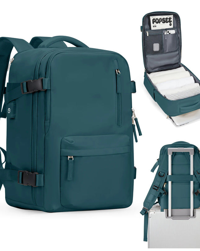 Handgepäck Rucksack Damen in Petrol, bereit für die nächste Reise, mit viel Stauraum und Komfort