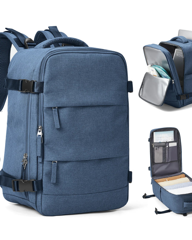 Blauer Handgepäck Rucksack 40x20x25 cm für Ryanair, mit Laptopfach und Fächern