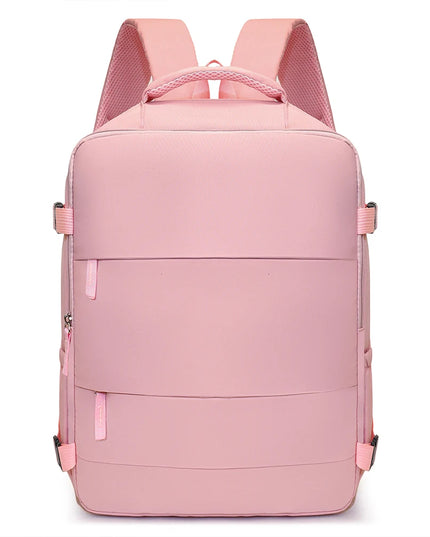 Pinker Handgepäck Rucksack für Damen, kompakt und leicht, perfekt für Flugreisen und Kurztrips.