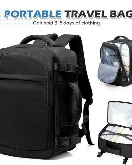 Handgepäck Rucksack in Schwarz, Modell 40x20x25, ideal für Reisen und den Transport eines Laptops.