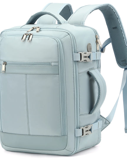 Kompakter Handgepäck Rucksack in Hellblau, ideal für Reisen und Fluggepäck