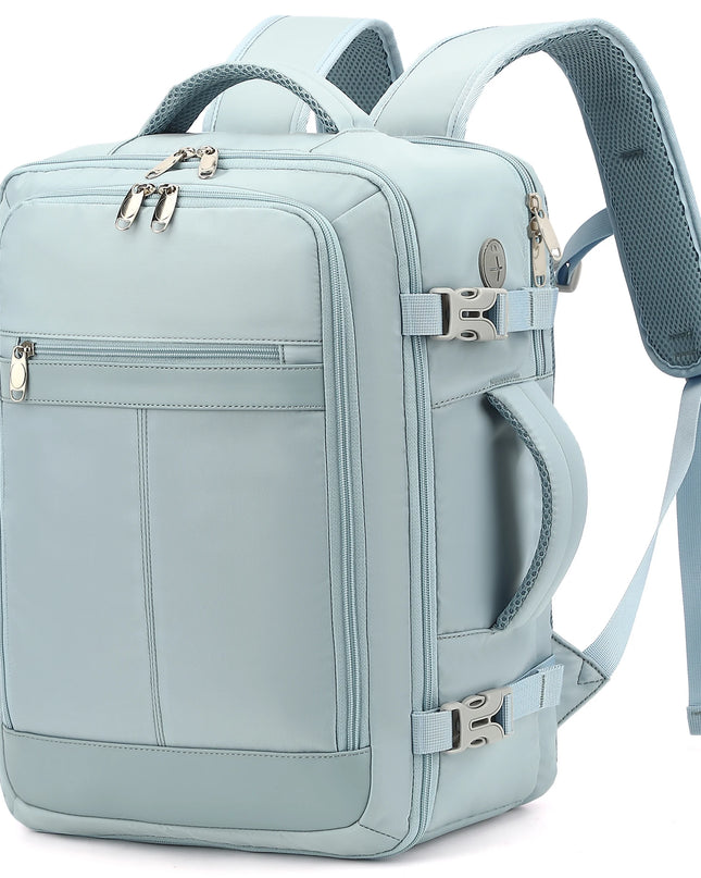 Kompakter Handgepäck Rucksack in Hellblau, ideal für Reisen und Fluggepäck