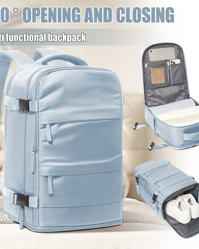 Blauer Handgepäck Rucksack für Reisen, mit Reißverschluss und weichem Tragegriff, 20-35 Liter Volumen