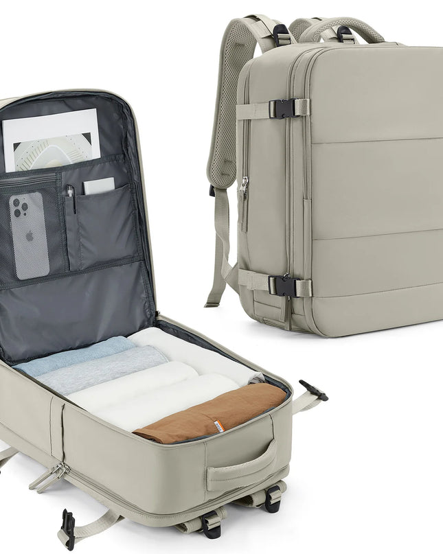 Handgepäck Rucksack in Braun 20-35L für Flugreisen mit Laptopfach und praktischen Fächern