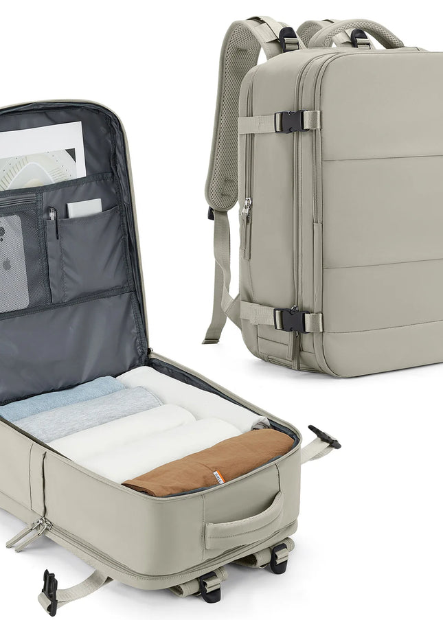 Handgepäck Rucksack in Braun 20-35L für Flugreisen mit Laptopfach und praktischen Fächern