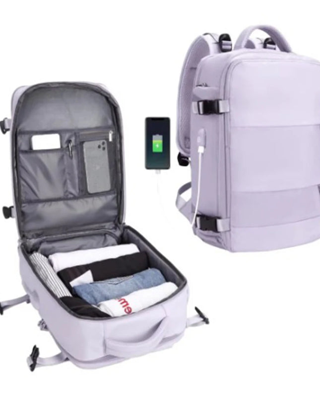 Lila Reise Rucksack 20-35L für Handgepäck mit verschiedenen Fächern und Tragesystem