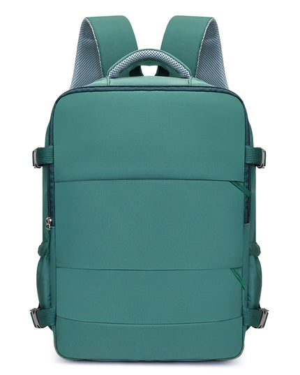 Kompakter Handgepäck Rucksack in frischem Grün, ideal für Reisen und Kurztrips, weicher Griff.