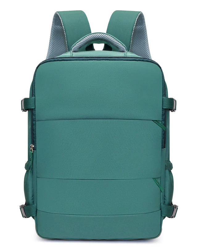 Kompakter Handgepäck Rucksack in frischem Grün, ideal für Reisen und Kurztrips, weicher Griff.