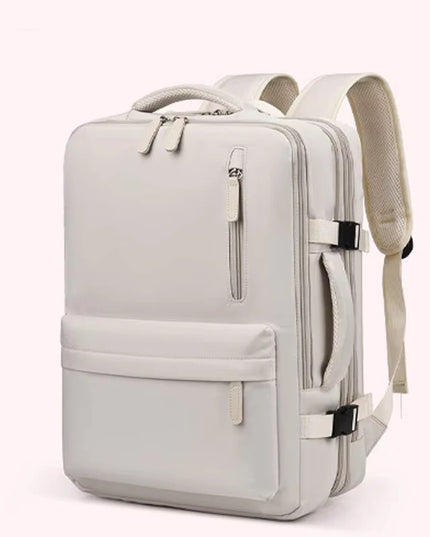 Handgepäck Rucksack Damen in Beige, ideal für Reisen mit viel Stauraum und Laptopfach.