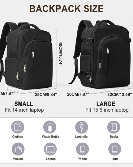 Eleganter Handgepäck Rucksack in Schwarz mit Laptopfach und vielen weiteren Fächern