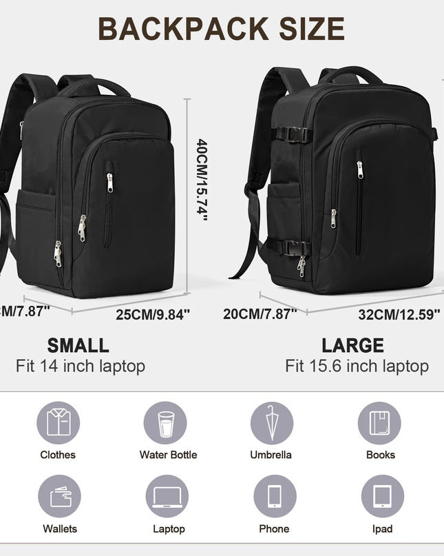 Eleganter Handgepäck Rucksack in Schwarz mit Laptopfach und vielen weiteren Fächern