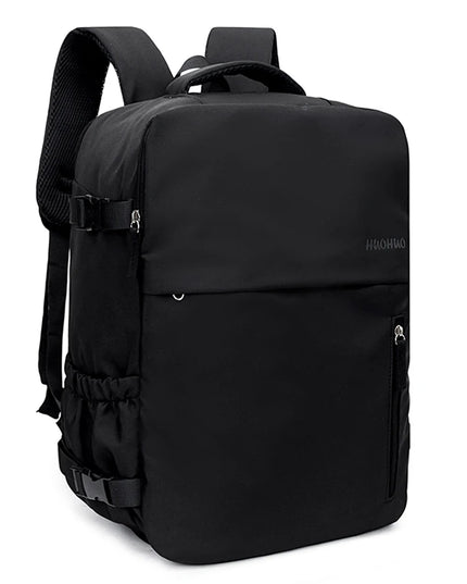 Schwarzer Handgepäck Rucksack 40x30x20cm, passend für Flugreisen und als praktisches Reisegepäck