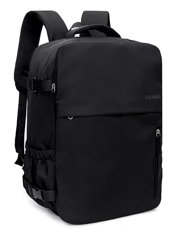 Schwarzer Handgepäck Rucksack 40x30x20cm, passend für Flugreisen und als praktisches Reisegepäck
