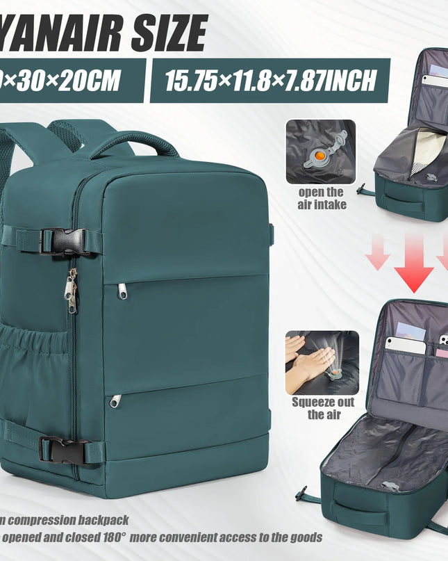 Handgepäck Rucksack in der Farbe Petrol mit 20-35L Fassungsvermögen und Luftkissen-Tragesystem
