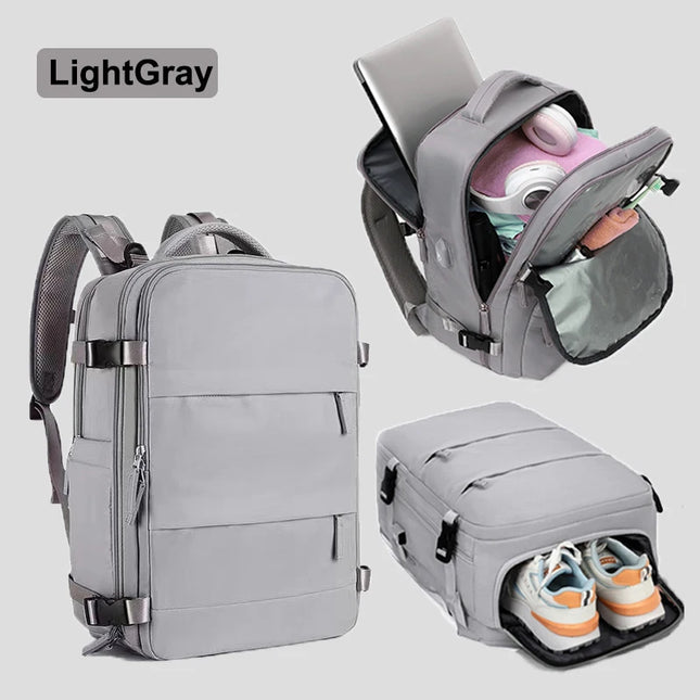 Grauer Reise Rucksack 20-35L für Handgepäck BP-060-bS mit vielseitigen Fächern und Laptopfach