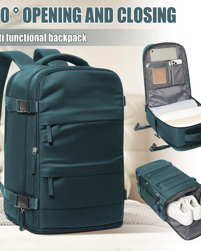 Handgepäck Rucksack in Petrol, flexibler Reisebegleiter für Damen und Herren