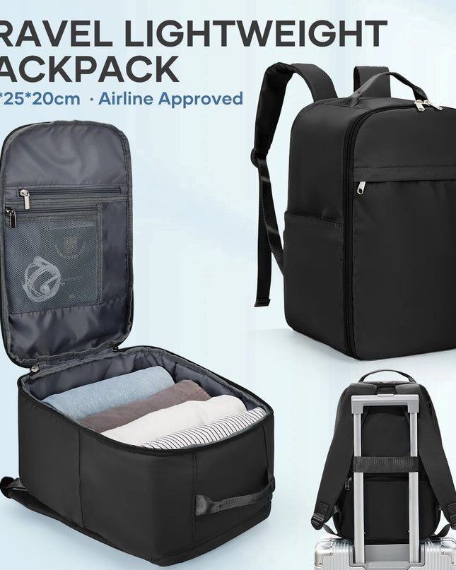 Schwarzer Handgepäck Rucksack 20-35L für Ryanair mit Laptopfach und Organizer