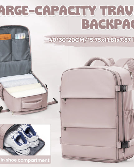 Rosa Handgepäck Rucksack, weiches Modell mit Reißverschluss und weichen Griffen, 20-35 Liter Volumen