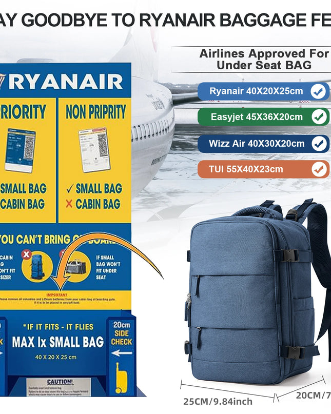 Handgepäck Rucksack Khaki 40x20x25 für Ryanair