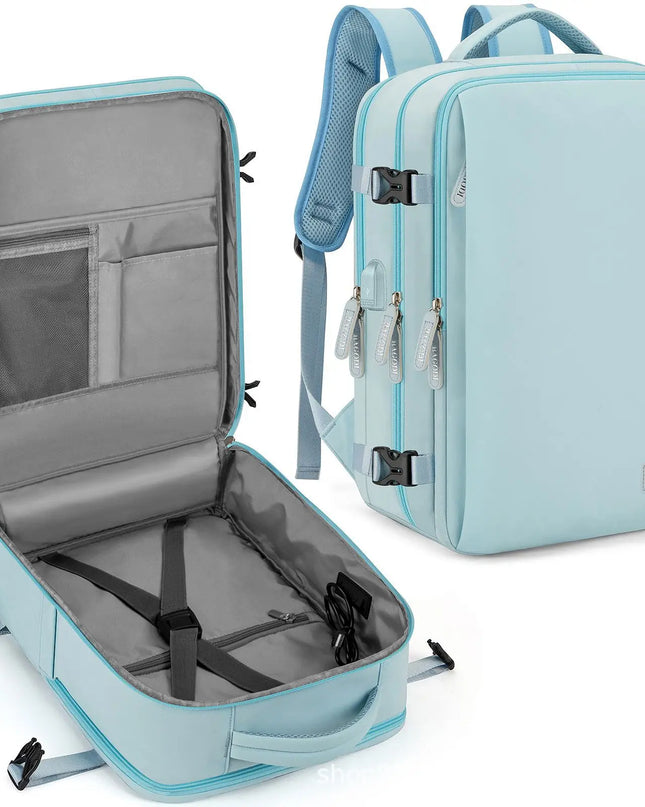 Blauer Handgepäck Rucksack 45x20x30 cm für EasyJet mit Laptopfach und Schuhfach, von vorne und seitlich
