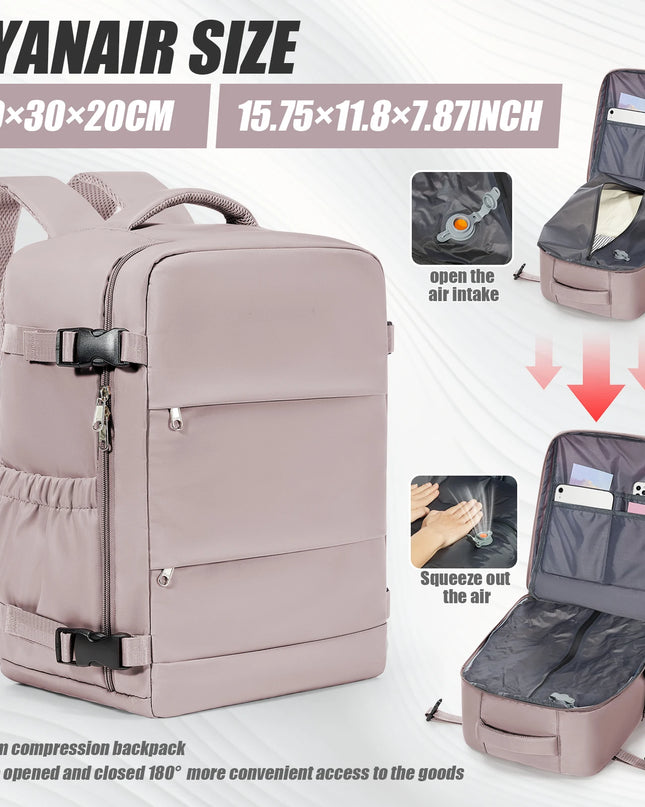 Pinker Handgepäck Rucksack mit 20-35 Liter Volumen, weichem Tragegriff und Luftpolstergurt, ideal für Reisen.