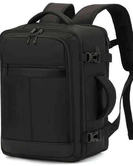 Handgepäck Rucksack in Schwarz mit 24 Litern Fassungsvermögen, bereit für die nächste Reise.
