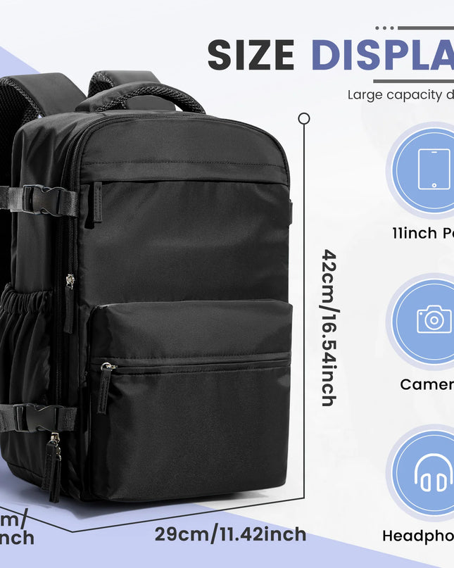 Ein kompakter Handgepäck Rucksack in elegantem Schwarz, bereit für die nächste Reise.