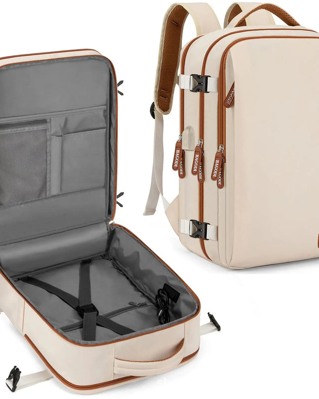 Beiger Handgepäck Rucksack 45x20x30 cm, perfekt für EasyJet, mit Laptop- und Schuhfach