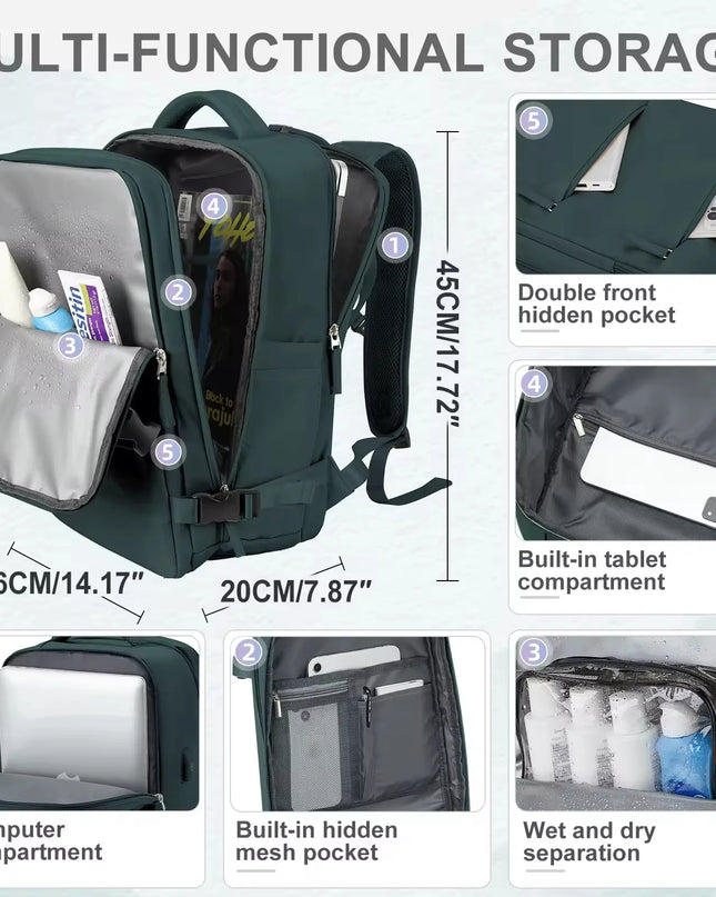 Handgepäck Rucksack Schwarz 20-35L für Flugreisen