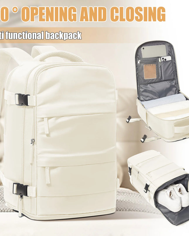 Beiger Handgepäck Rucksack, vielseitig und flexibel, ideal für Reisen und Kurztrips