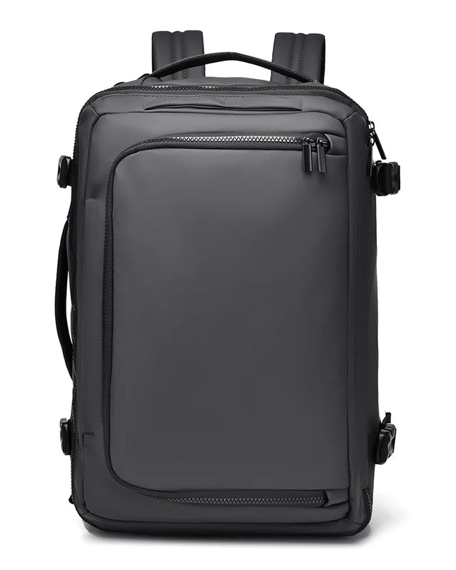 Grauer Handgepäck Rucksack für Kurzreisen mit Laptopfach und Organizer-Fächern