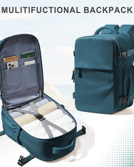 Handgepäck Rucksack in Petrol, kompakt und funktional für Reisen mit Laptopfach und Organizer