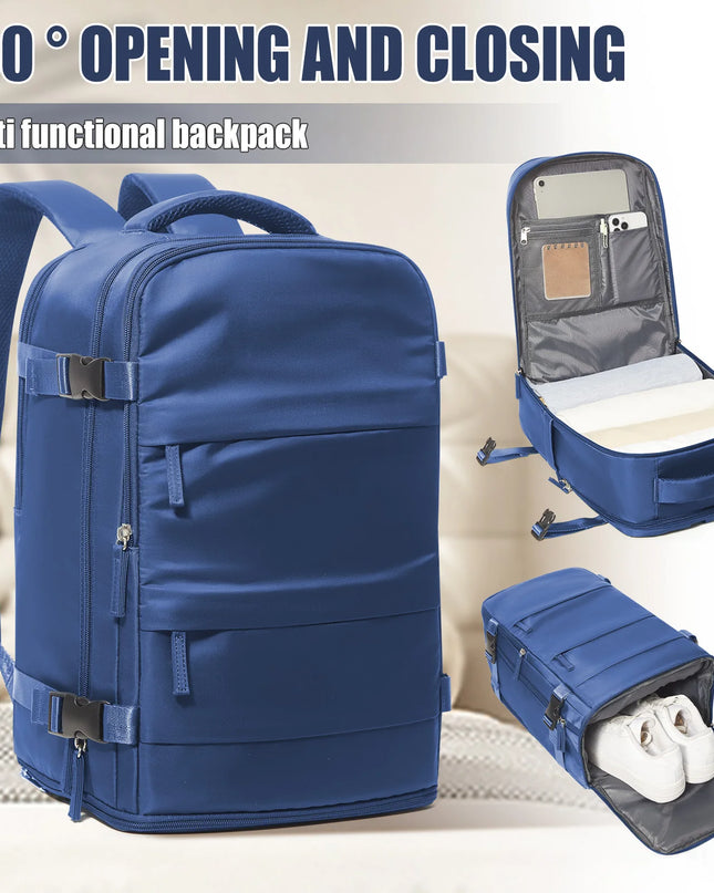 Handgepäck Rucksack in Dunkelblau, ideal für Reisen und als flexibler Begleiter.