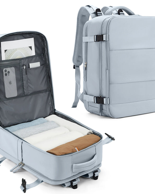 Blauer Handgepäck Rucksack 20-35L für Flugreisen mit Laptopfach und vielen Fächern