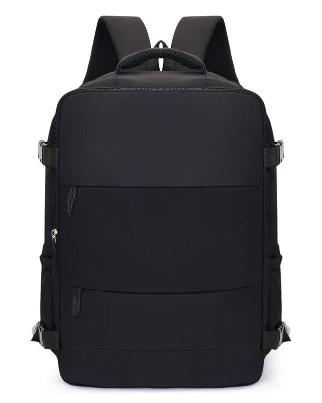 Eleganter Handgepäck Rucksack in Schwarz, kompakt und praktisch für Flugreisen.