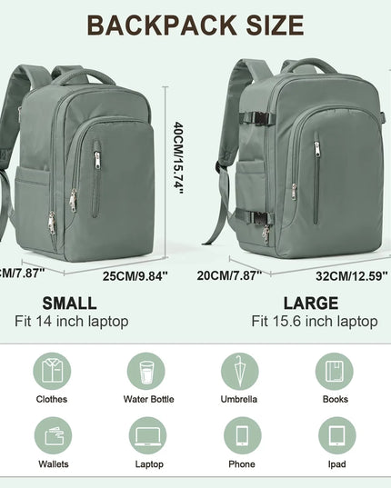 Dunkelgrüner Handgepäck Rucksack mit Laptopfach und vielen Fächern