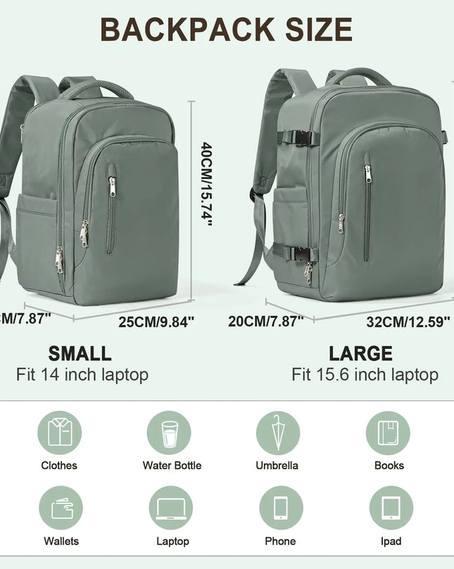 Dunkelgrüner Handgepäck Rucksack mit Laptopfach und vielen Fächern