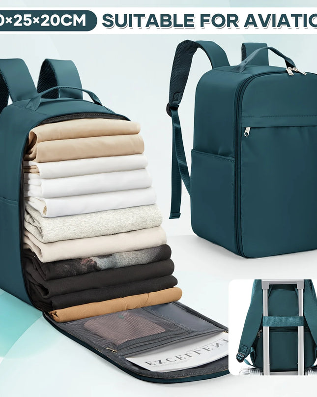 Handgepäck Rucksack in Petrol für Ryanair mit flexibler 20-35L Kapazität und praktischen Fächern.