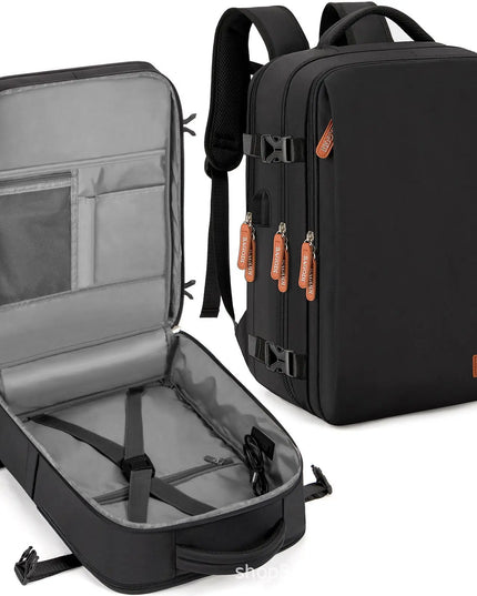 Eleganter Handgepäck Rucksack in Schwarz, perfekt für EasyJet Flüge, mit Laptop- und Schuhfach