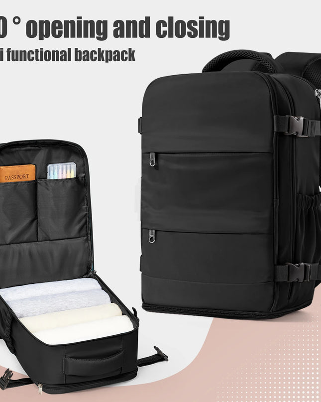 Handgepäck Rucksack in Schwarz mit 20-35L Volumen, ideal für Reisen und als Handgepäck