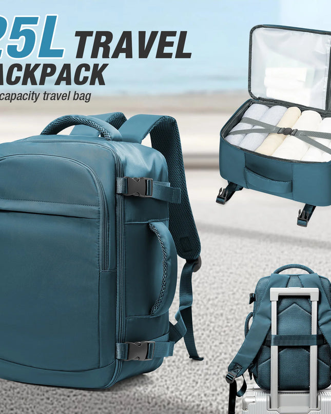Handgepäck Rucksack in Petrol mit 20-35L Volumen, bereit für die nächste Reise
