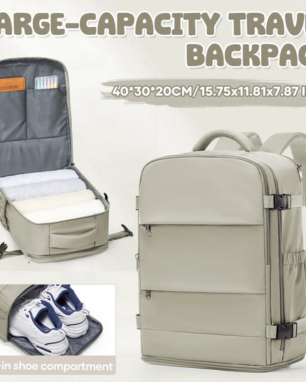 Brauner Handgepäck Rucksack, geöffnet, auf einem Stuhl liegend, bereit für die nächste Reise.