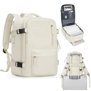 Eleganter Handgepäck Rucksack für Damen in Cremeweiß, ideal für Reisen und Kurztrips, mit Laptopfach