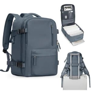 Handgepäck Rucksack Damen in der Farbe Graublau, ideal für Reisen und Kurztrips, mit praktischen Fächern.