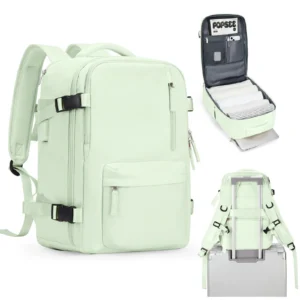 Mintgrüner Handgepäck Rucksack für Damen, 45x36x20 cm, von vorne gezeigt, für Reisen und Alltag